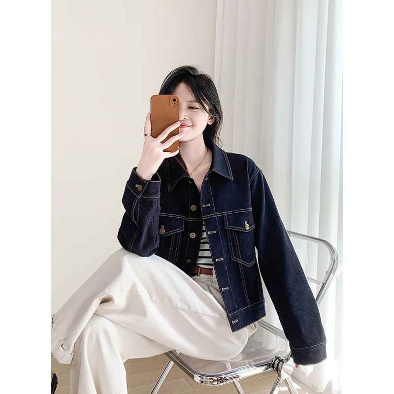 丹宁蓝牛仔外套女短款宽松2025秋冬季新休闲百搭气质显瘦韩版上衣