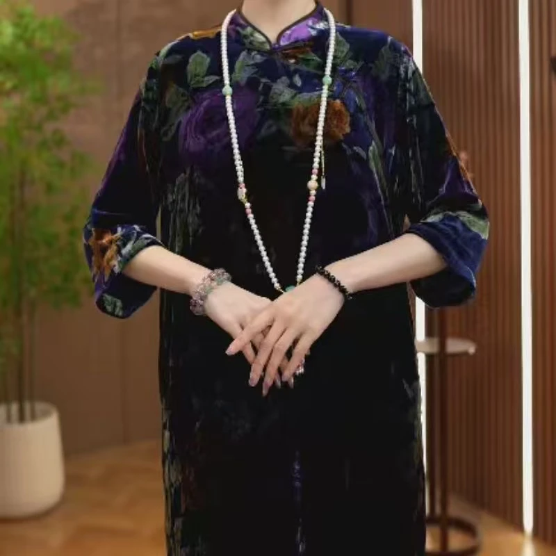 【暗香疏影】新中式丝绒国风女复古改良连衣裙2025C1293媛媛蒂莎仓