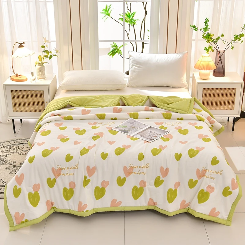 A类水洗棉麻凉感夏被薄款被子空调被印花夏凉被学生宿舍单人被子