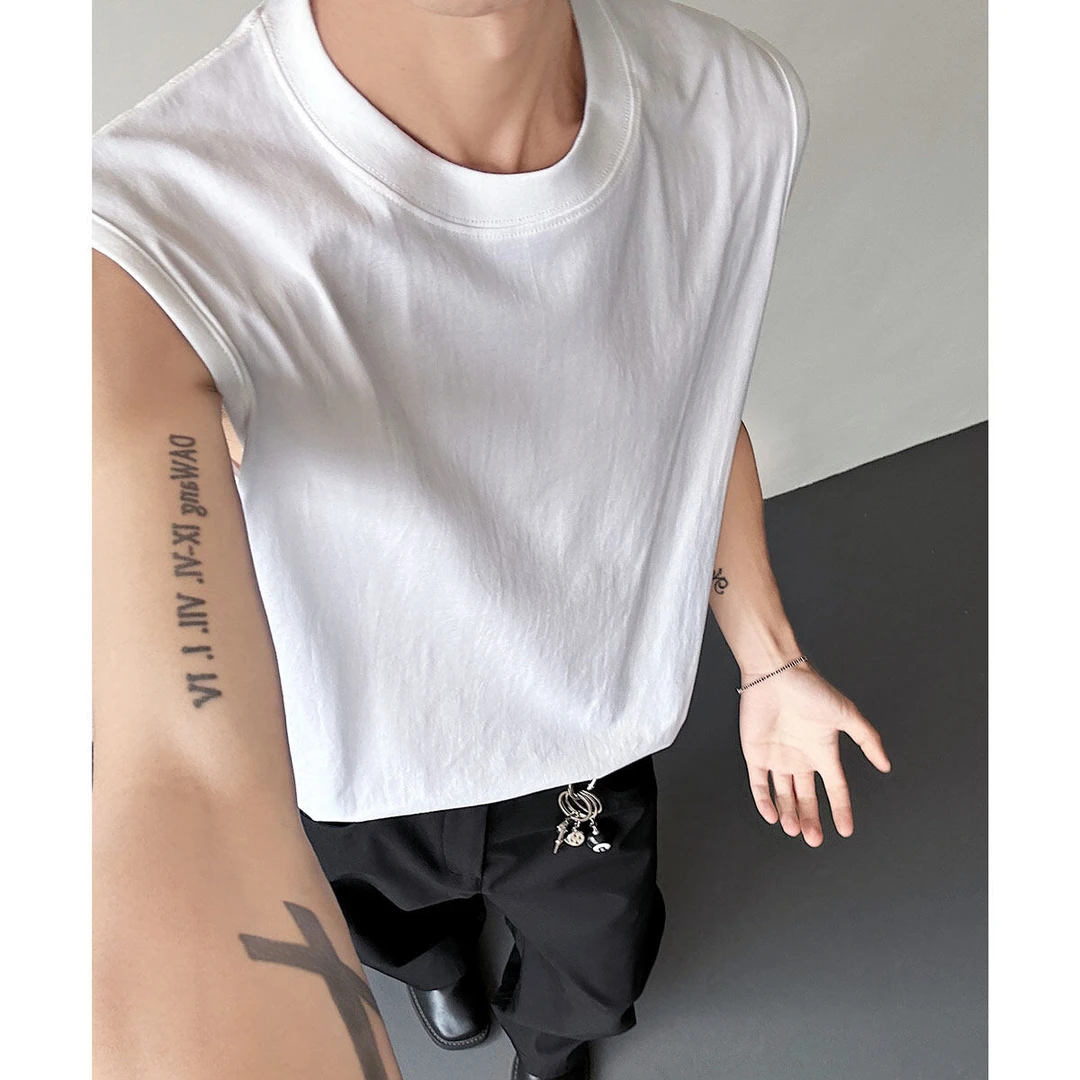 纯棉230克重夏季美式无袖背心坎肩T恤男休闲百搭纯色运动显瘦