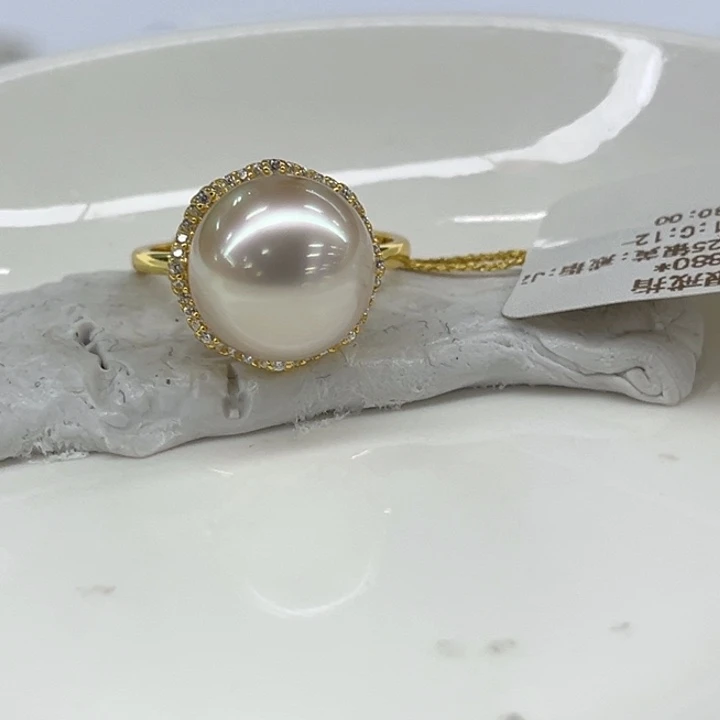 银S925镶嵌戒指海水珍珠12-13