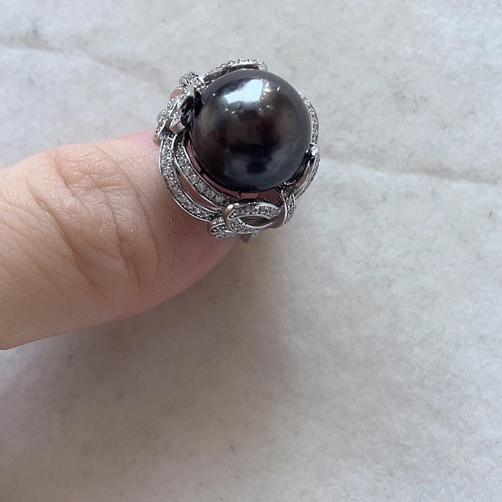 戒指银S925镶嵌海水珍珠