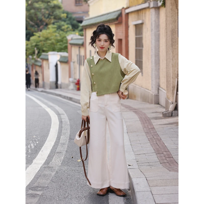 琦琦【青柠加冰】纯色休闲裤女高腰百搭裤子YK0725113