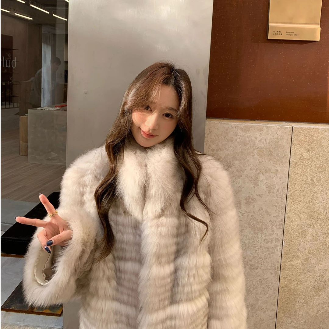 允汐 雪融奶狐 狐狸毛车条皮草外套女短款高级感立领毛毛大衣