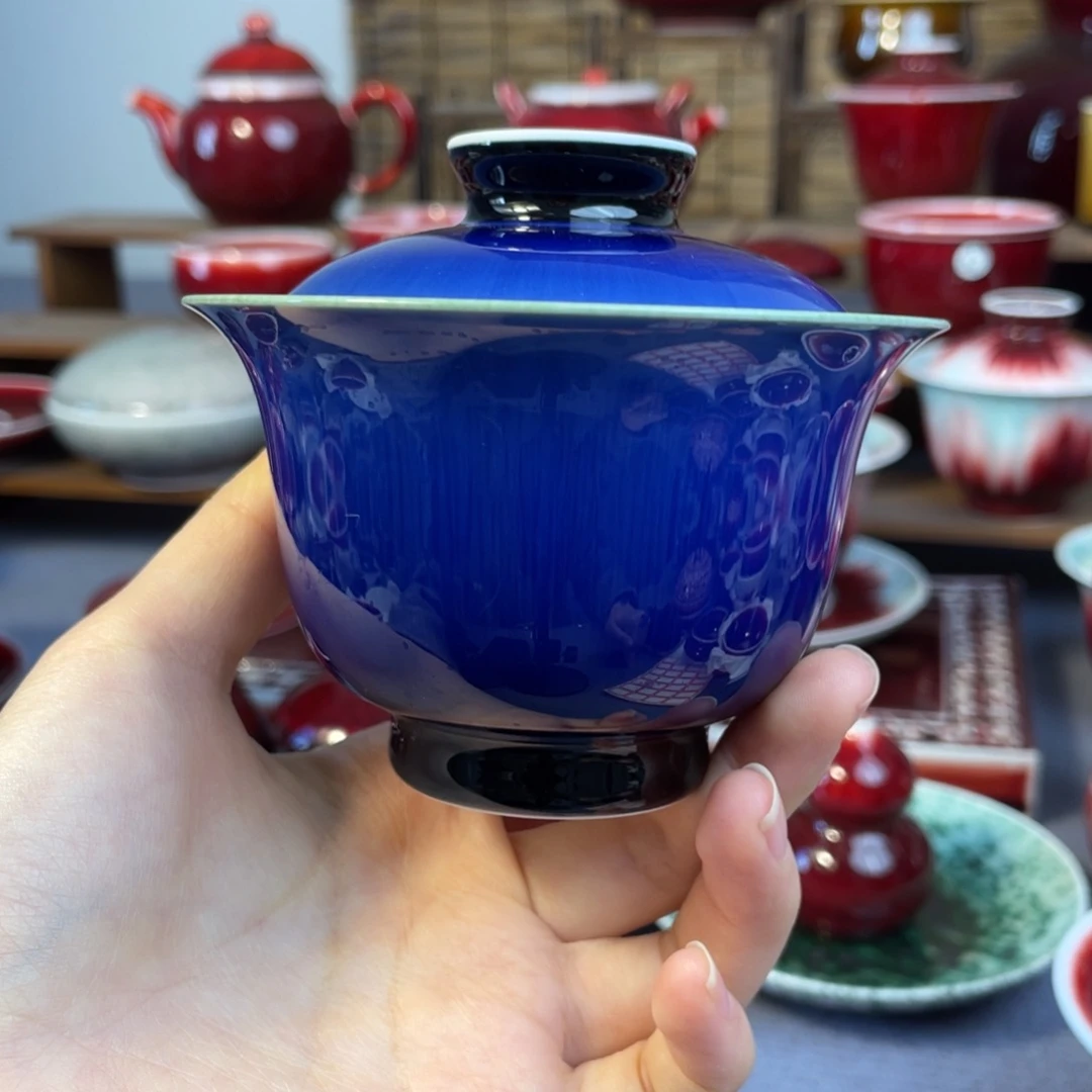 景德镇原矿陶瓷 郎蓝 盖碗