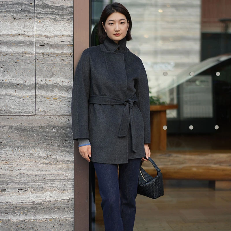 CLOTHING/墨含高奢时尚气质优雅贵气系带毛呢大衣9903601010101