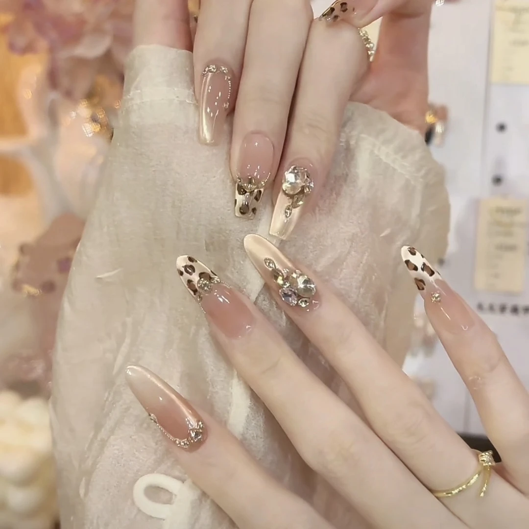 【新金钱豹】纯手工豹纹猫眼穿戴甲显白自然高级感裸色新款美甲甲片