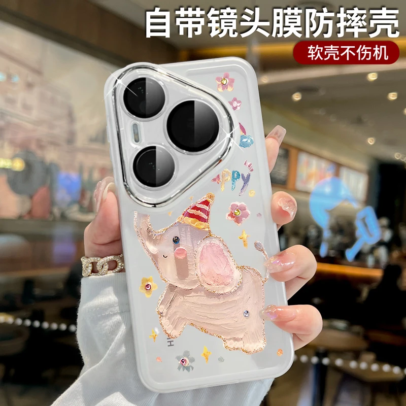 油画熊适用于华为pura80手机壳高端pura70小众可爱ultra防摔pro女