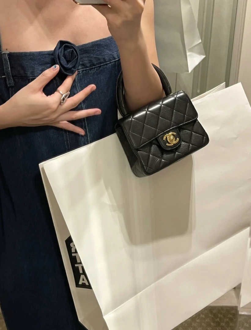 95新 Chanel/香奈儿 黑金中古mini小kelly 子包 有标无卡