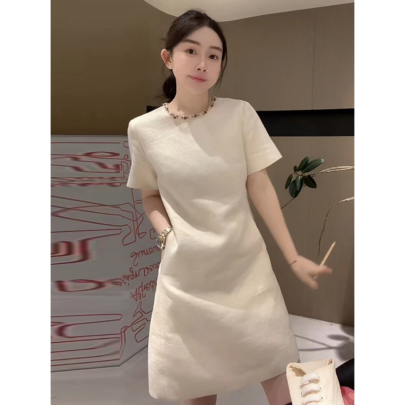 ZHUIMU.【布朗尼】夏季高级时尚气质感彩色钉珠小香风连衣裙