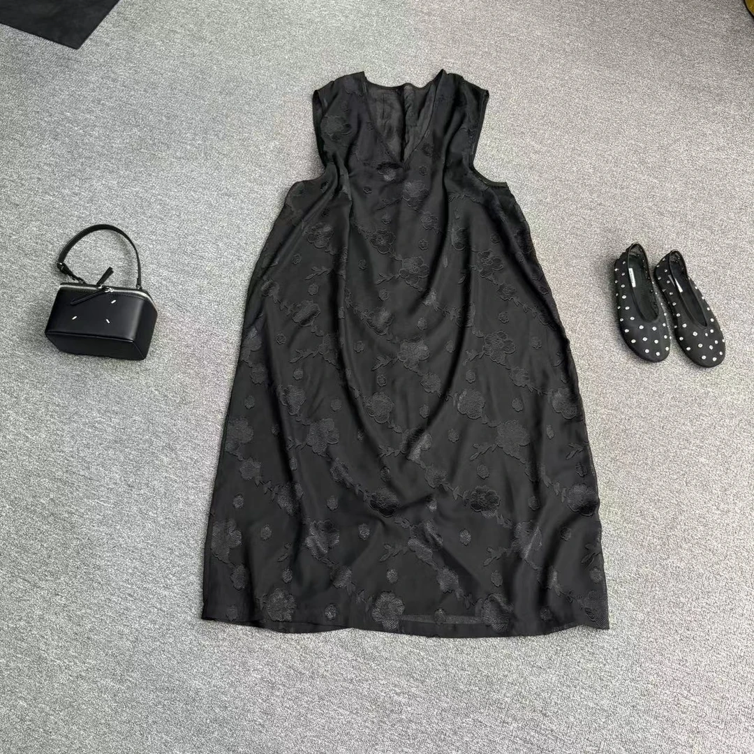 瑶睿安No退No换！！慎拍套头黑色提花马甲裙欧货长马夹732