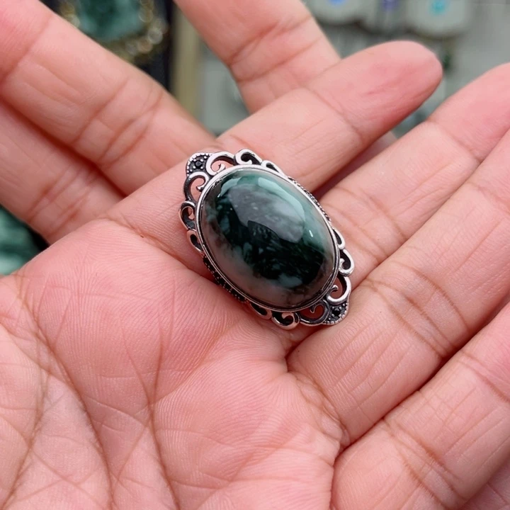 透闪石-蛇纹石玉戒指银S925镶嵌?