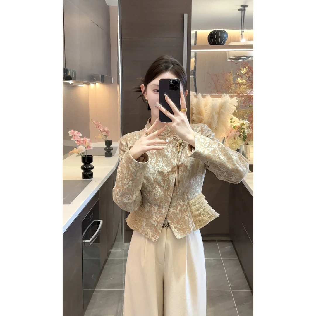 【周粥】【团圆】2025秋季新款新中式盘扣轻奢提花显瘦外套JJX5WT3961