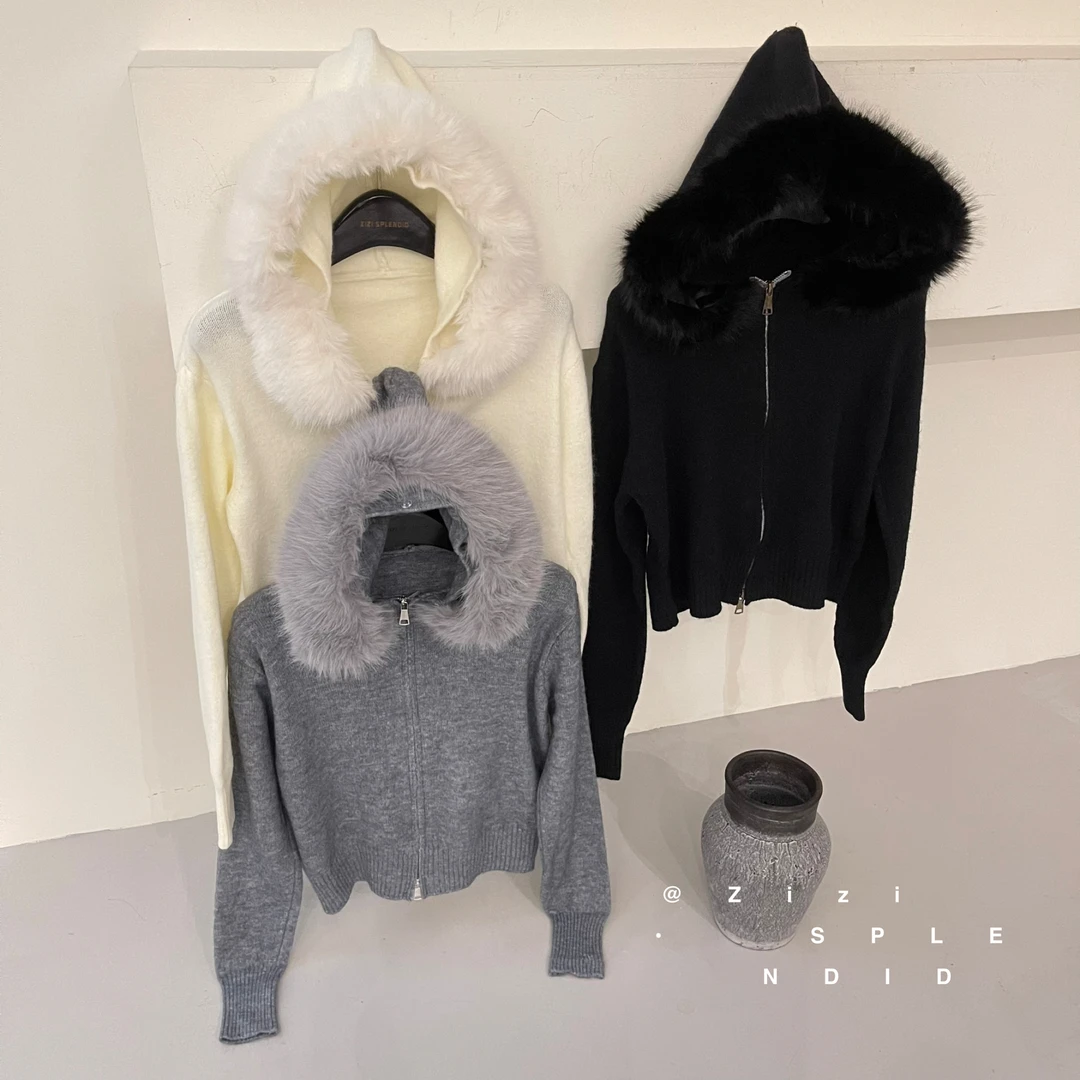 【NO退NO换】ZiZi （9Zi30020#) 毛领可拆卸连帽外套毛衣10-8