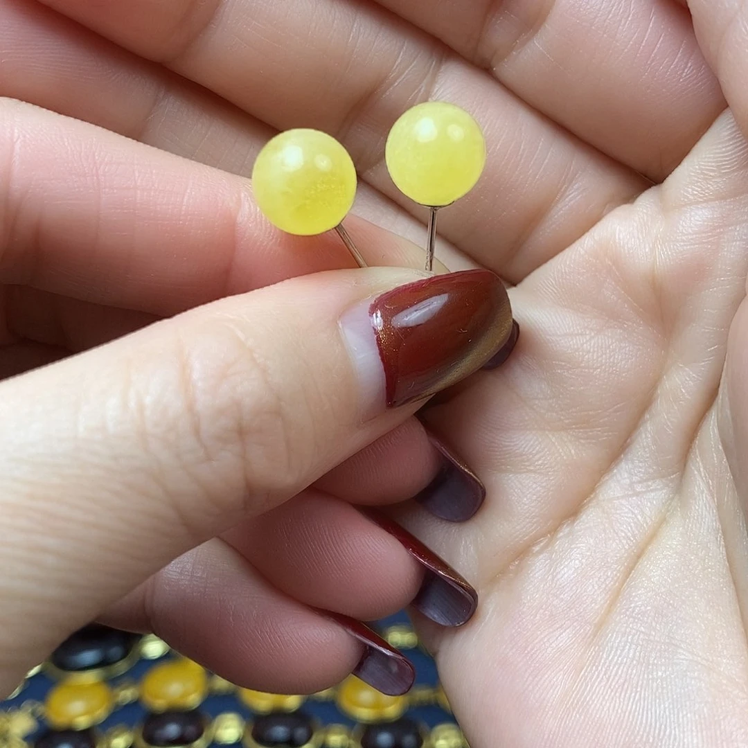 蜜蜡耳饰银S925镶嵌时尚