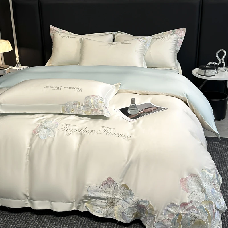 水星系列2025新款A类纯棉亲肤棉高支高密手工刺绣四件套法式清新4