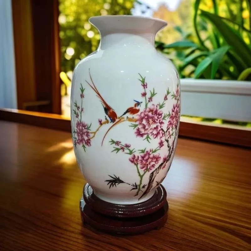 水点桃花小花瓶+底座