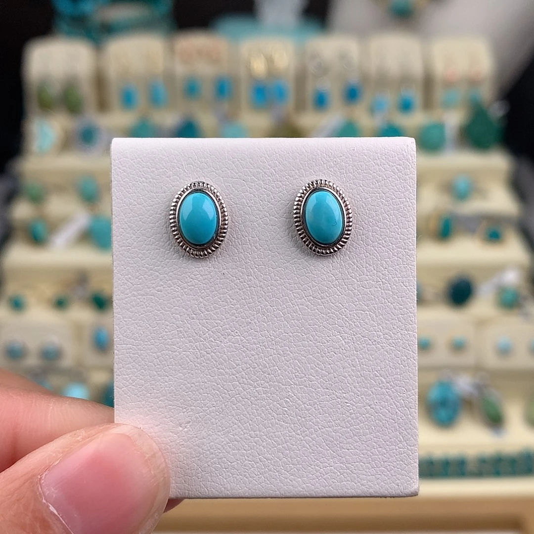 绿松石银S925镶嵌耳饰