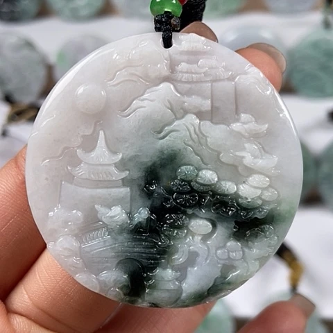 翡翠颈饰未镶嵌山水牌福利