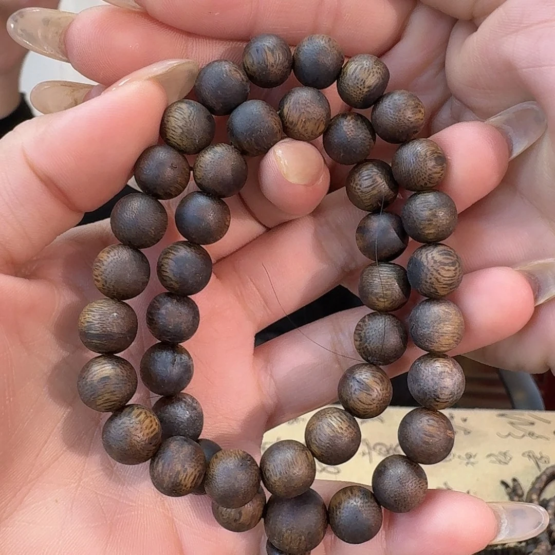 沉香手串绿奇楠沉香手串 1.0圆珠 双圈瑕疵 多样性发一条