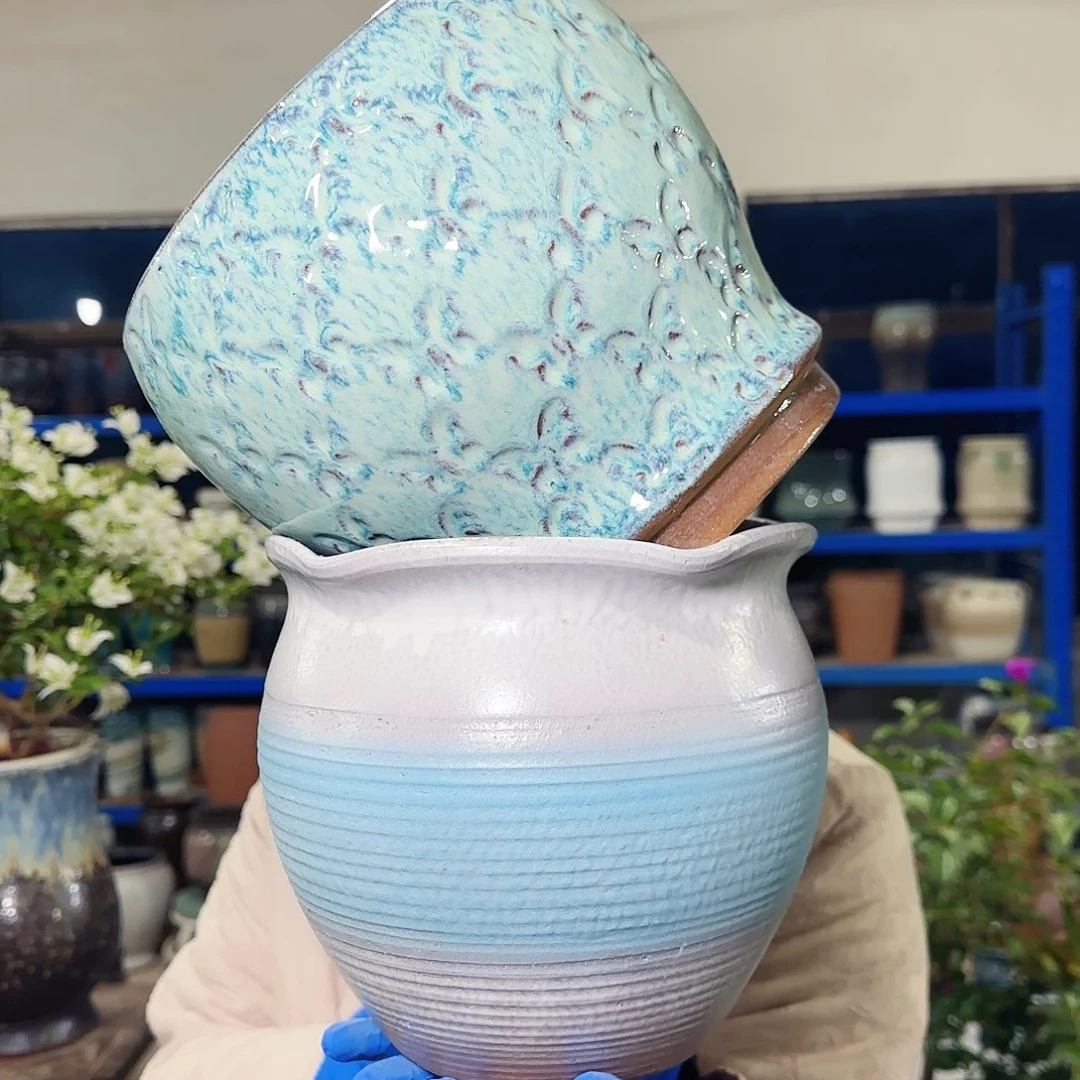 紫砂花盆高19口18