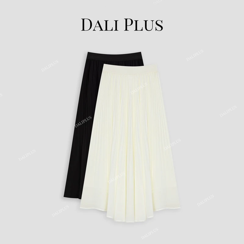 DALI PLUS高级丝邹百褶伞裙 高腰优雅垂坠飘逸半身裙-D4MM0278