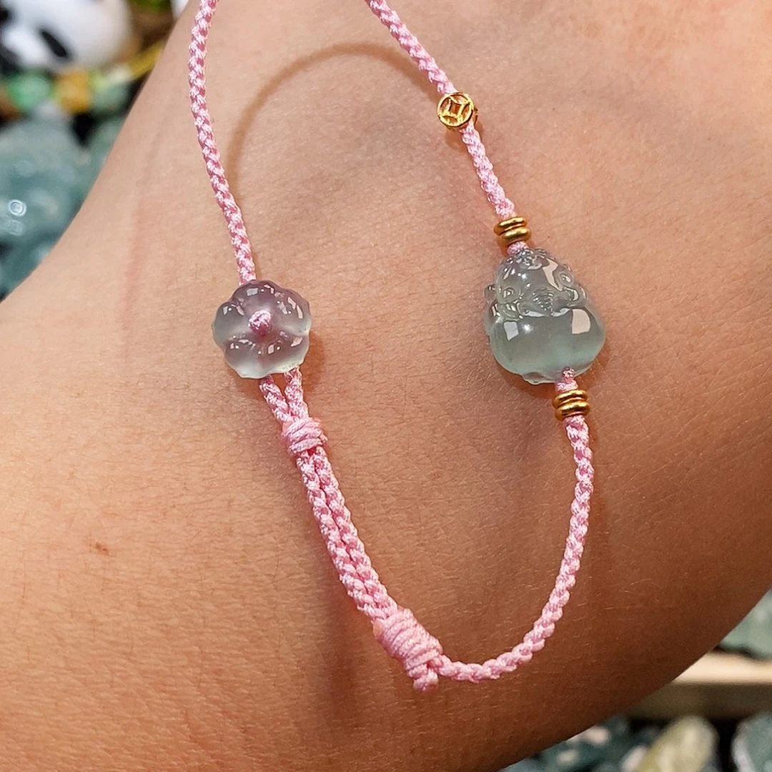 翡翠未镶嵌颈饰冰种金蟾小花手绳15