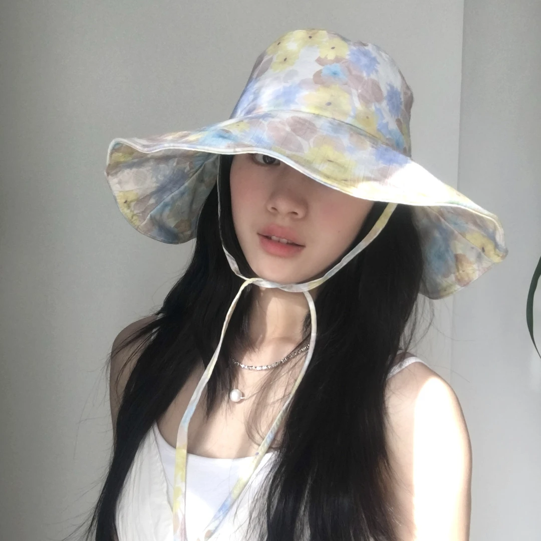 【夏日花卉油画款】小众艺术感大帽檐遮阳帽度假帽