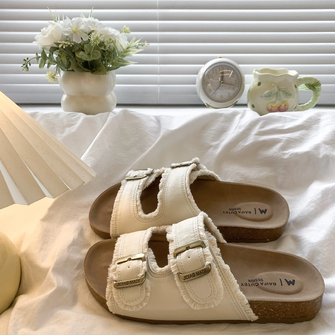 软木勃肯拖鞋女款夏外穿2025新款配裙子厚底时尚流苏凉拖一字凉鞋