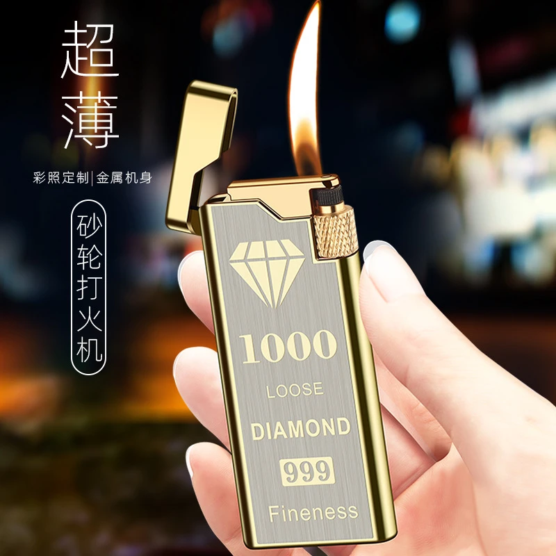 036超薄创意个性潮流金属纤薄砂轮充气打火机男士礼品时尚高档