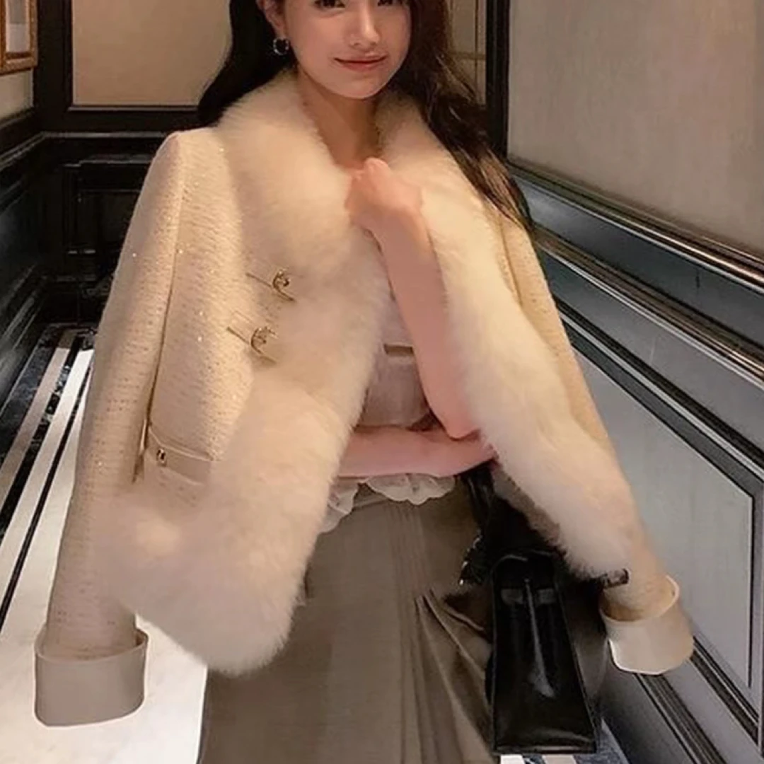 124#-4(衣长53)冬季新款小个子小香风毛毛外套