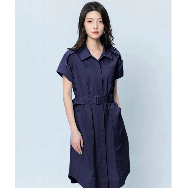 【洋洋】拼接常规短袖A字裙连衣裙POLO领裹胸中长裙韩版A2D2L2395