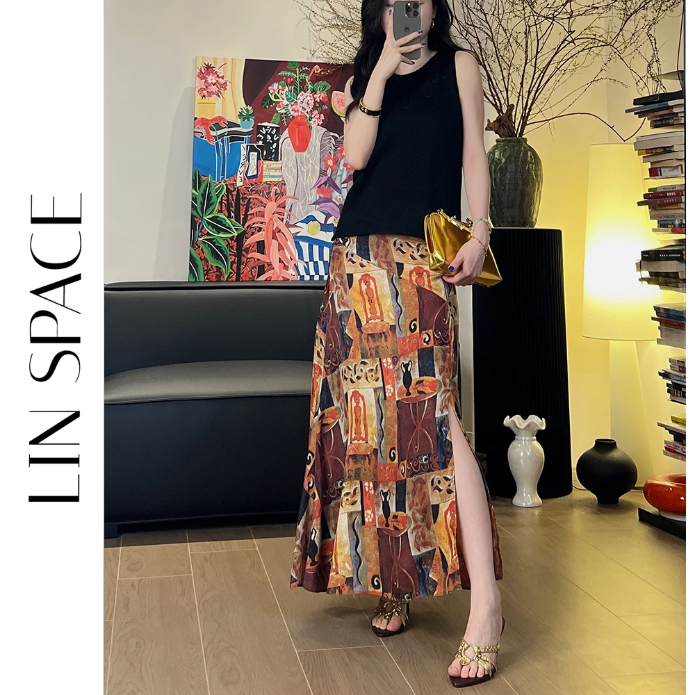 陈陈琳呀【异域风情】复古印花半身裙开叉长款裙子波西米亚风a字裙