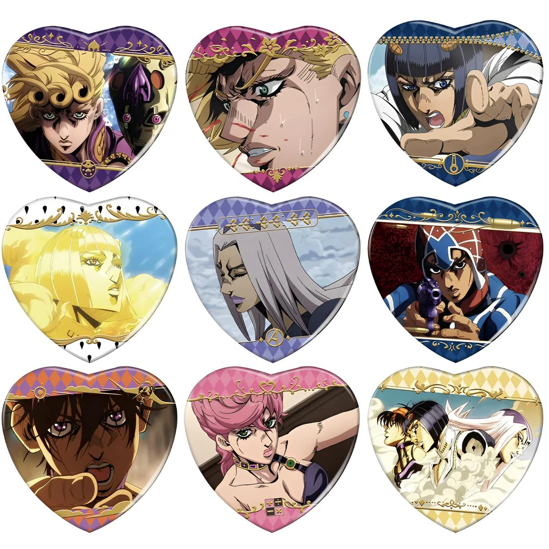 正版授权JOJO的奇妙冒险 黄金之风 双闪心形马口铁徽章