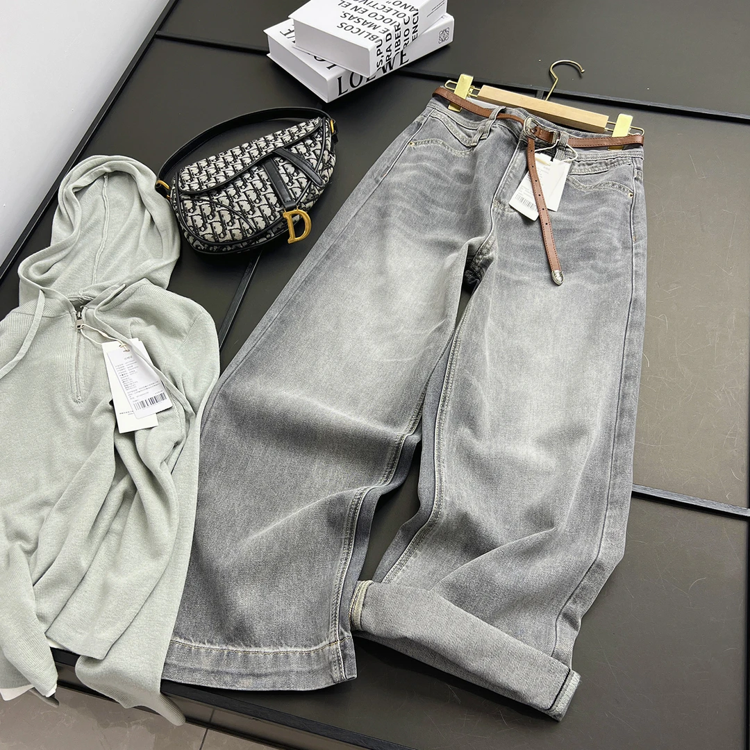 闭眼入！ 莱赛尔混纺！垂顺有型 高腰双袢高级复古感阔腿牛仔裤