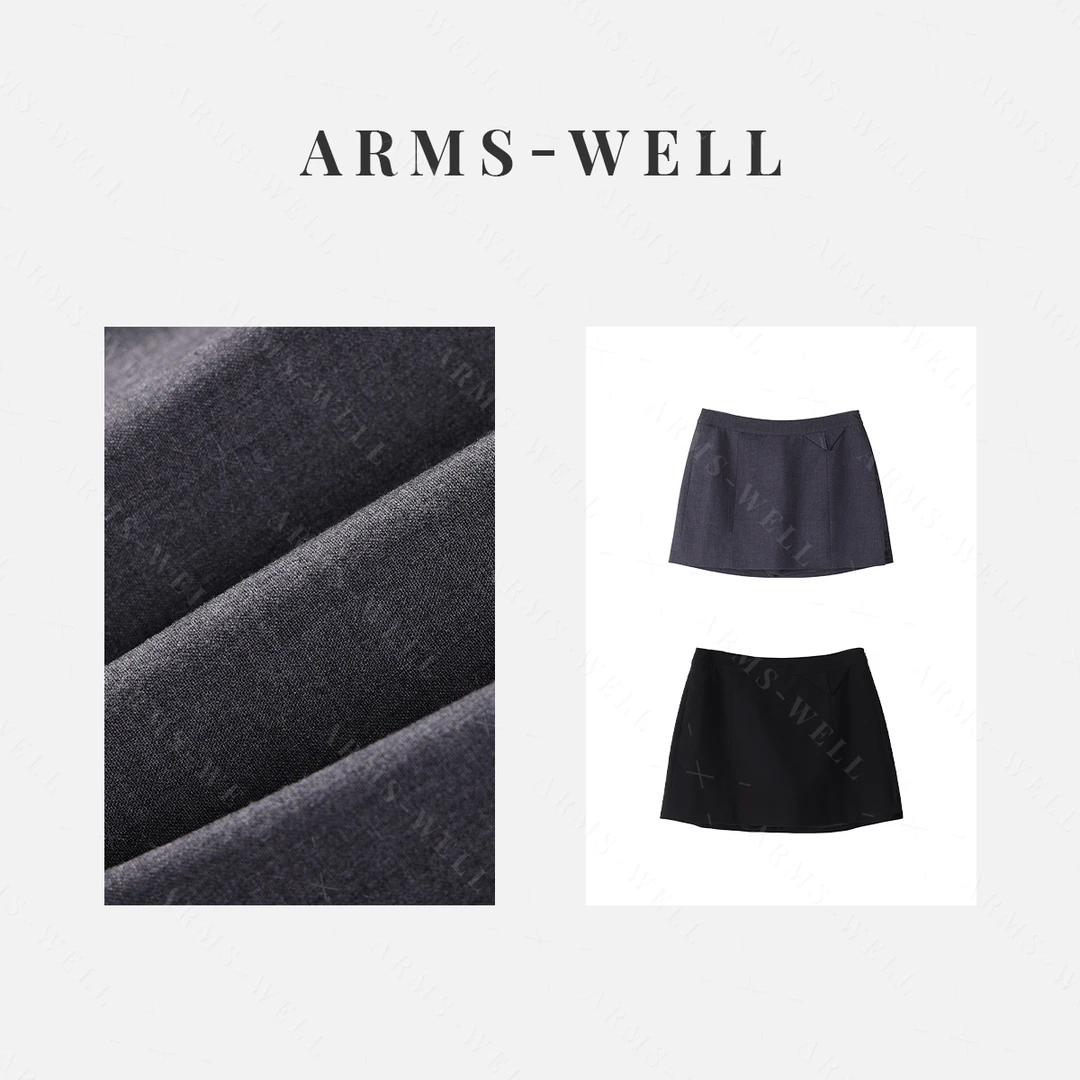 ARMS WELL王囡囡 灰/黑色 前三角无弹侧开叉半身裙裤（有内衬） L12