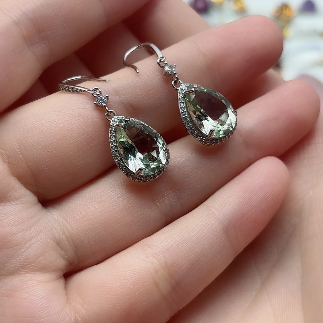 水晶耳坠水晶银S925镶嵌帕*熊