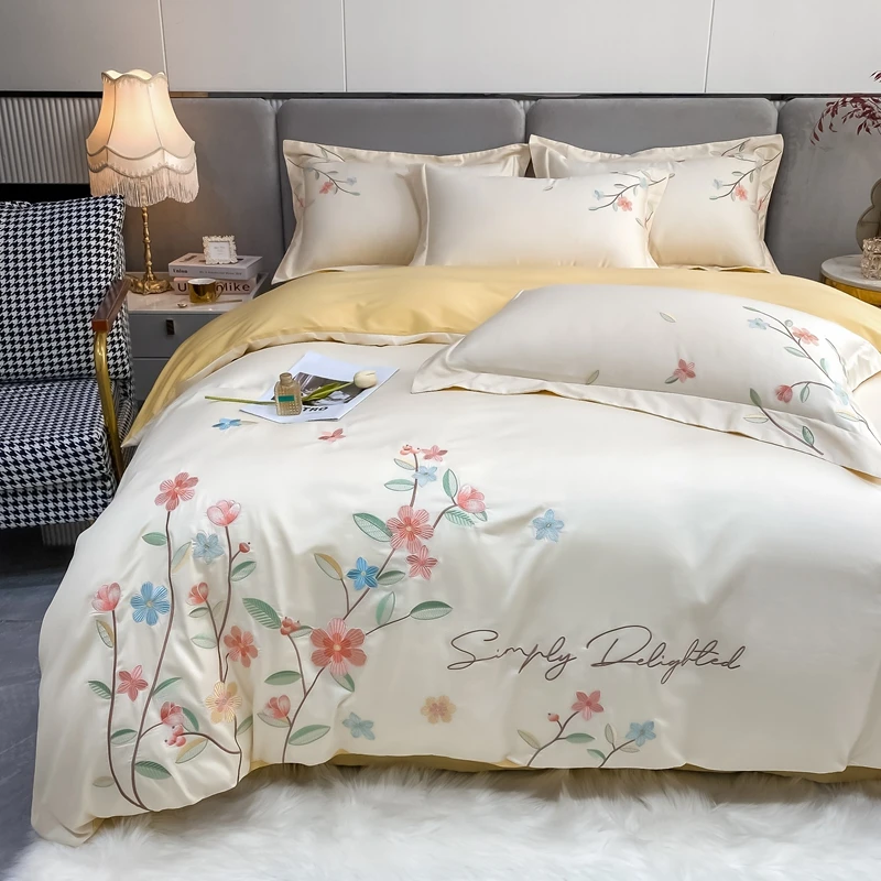 【琼枝玉叶床笠款】2025新款80支长绒棉四件套高档刺绣设计师款