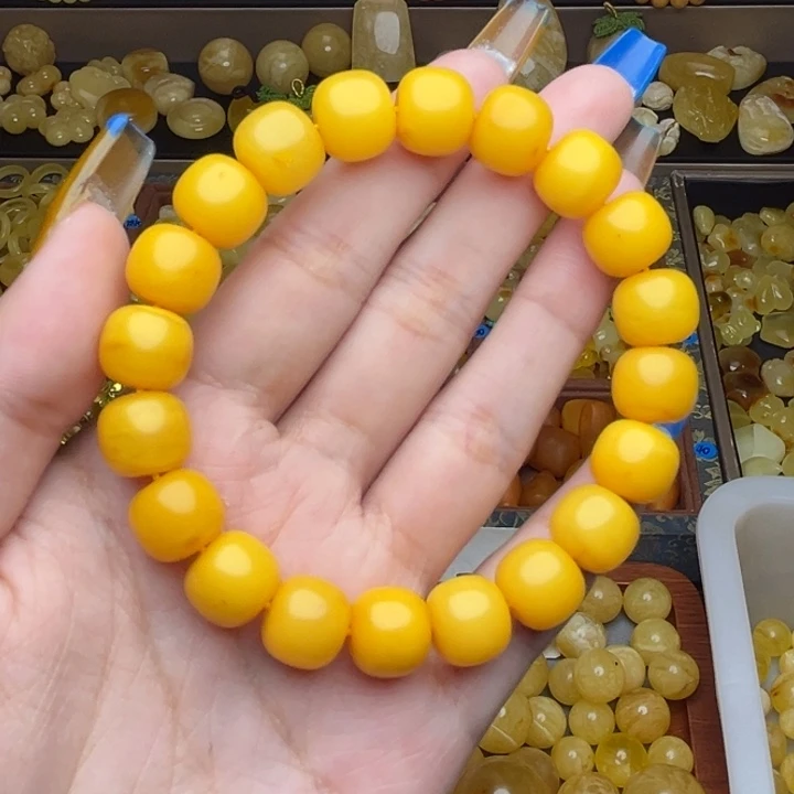 蜜蜡未镶嵌珠宝奇石170-天然蜜蜡蜜蜡鸡油黄老型手串卡10+微瑕