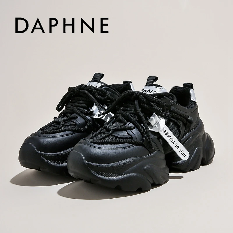 Daphne/达芙妮厚底增高老爹鞋女2025夏季透气百搭休闲鞋厚底女鞋