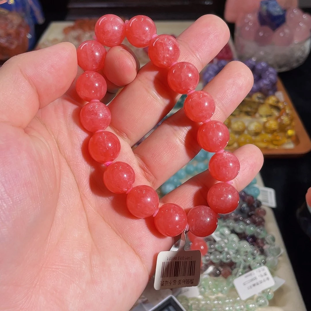 菱锰矿（红纹石）未镶嵌手绳红纹石13mm