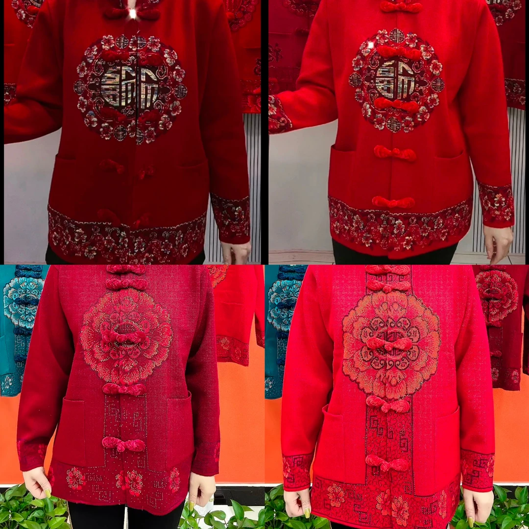 139#新年款喜庆针织妈妈开衫外套