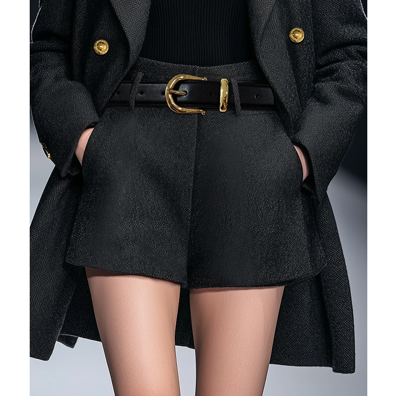 【品牌福利】AUI灰色短款阔腿裤职业御姐气质修身休闲裤-24D077598