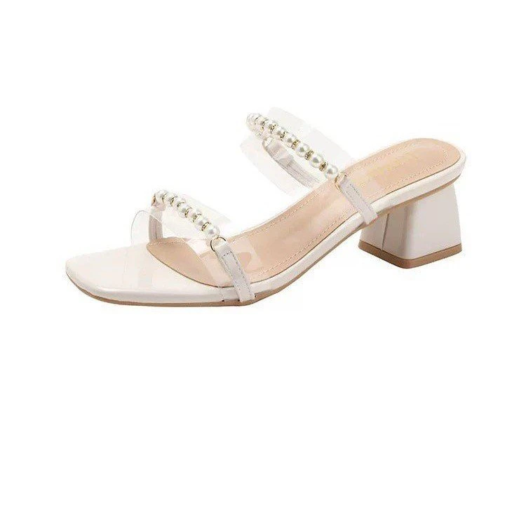 一字拖女鞋网红一字型粗跟仙女风常规低跟纯色百搭高跟中跟