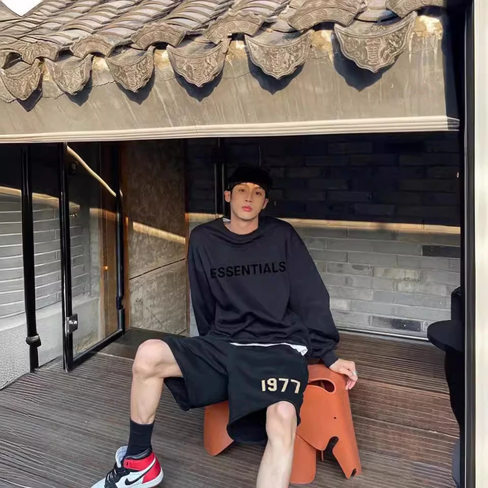 1977植绒复线ESSENTIALS高街潮牌五分裤宽松休闲加绒短裤男女情侣