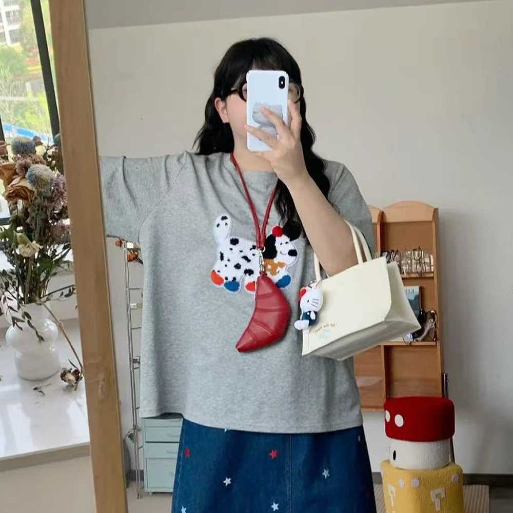 【快乐小狗】夏季新款微胖大码宽松可爱卡通快乐小狗圆领短袖T 5851