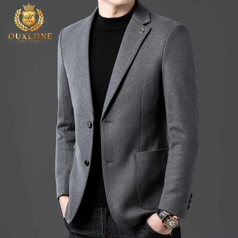 OUXLDNE 羊毛呢西服男士秋冬新款高级感单西商务休闲呢子西装外套