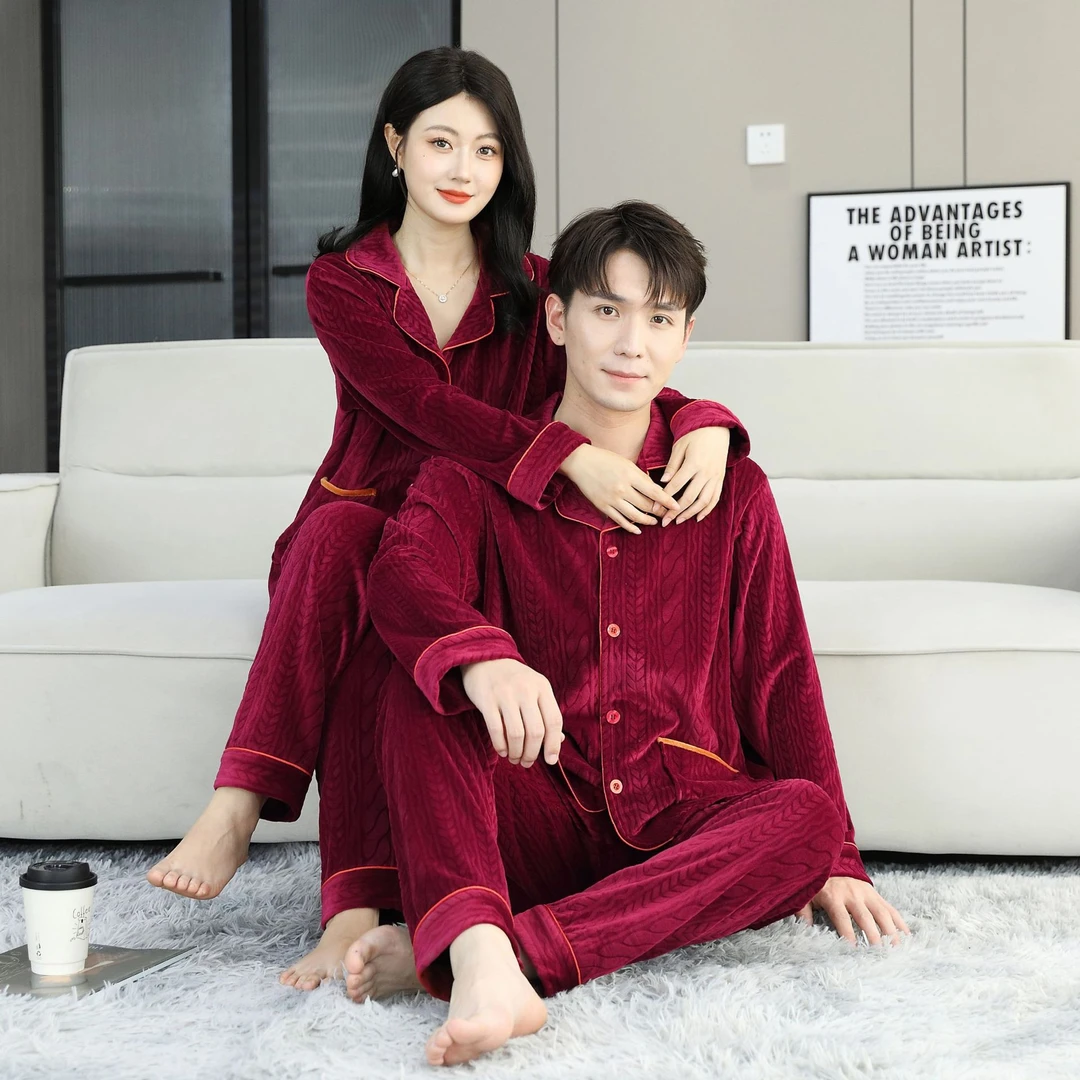 2025秋季新款海岛绒睡衣男女同款秋冬套装可外穿加厚家居服