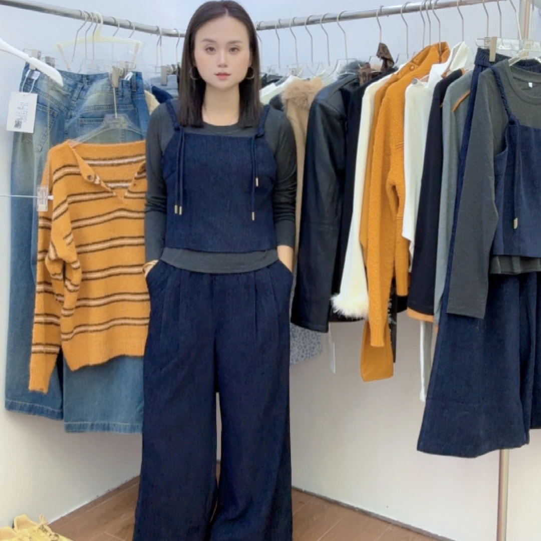 122新款韩版气质女神时尚洋气显瘦阔腿裤休闲套装