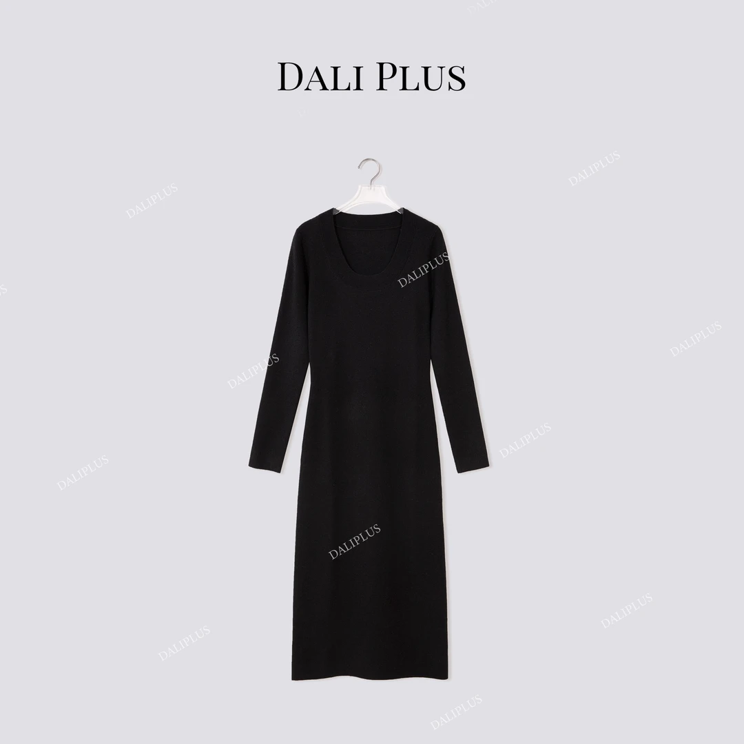 DALI PLUS懒人针织裙”低圆领安迪绒收腰长款针织连衣裙-D5CK2225